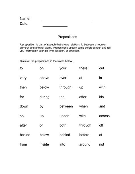 Prepositional Phrase Worksheet 4th Grade