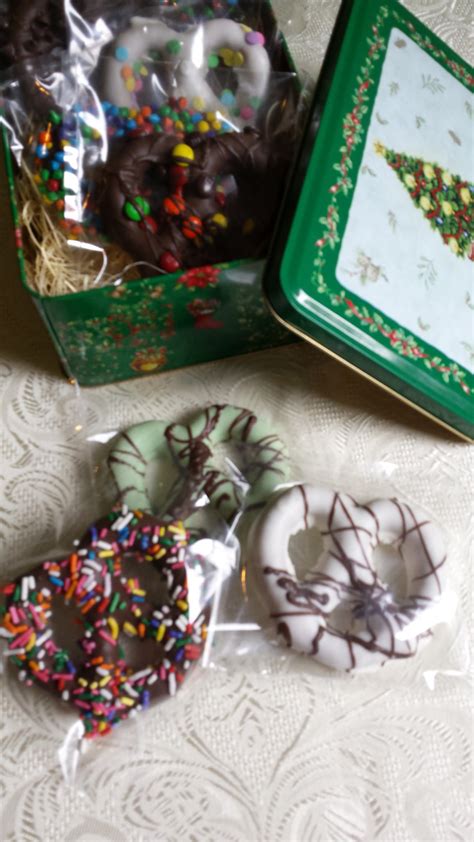 Making christmas treats with my boys was one of their favourite holiday activities. Chocolate pretzel Holiday Tin Basket 8 assorted hand made ...