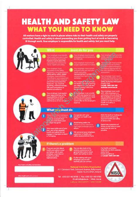 The poster must show who is responsible for health and safety in your workplace. NISO - Safety Posters