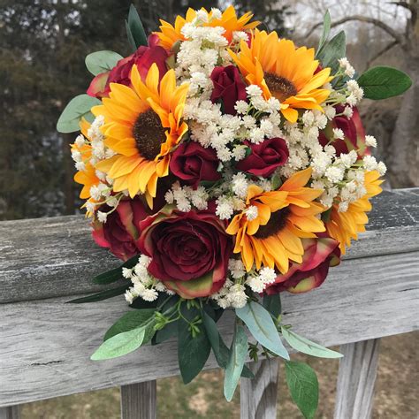 Sunflower Bouquet Bridal Bouquet With Sunflowers And Roses Etsy