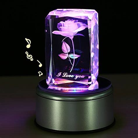 Our best christmas gifts ideas for her. LIWUYOU Crystal Music Box 3D Rose Flower Colorful LED ...