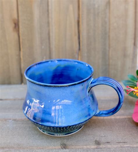 Blue Ceramic Mug 8 Oz Ceramic Coffee Cup Tea Cup Ceramic Etsy