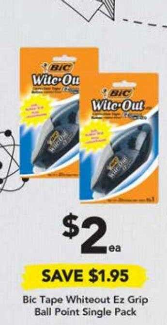 Bic Tape Whiteout Ez Grip Ball Point Single Pack Offer At Drakes