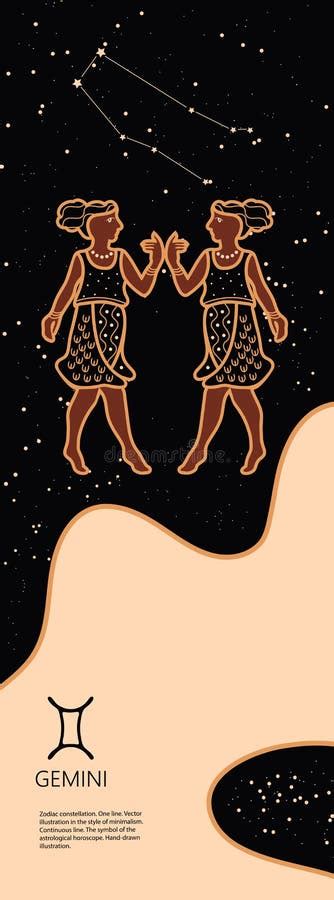 Zodiac Background Constellation Gemini Antique Style Vertical Banner