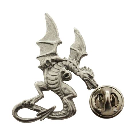 Medieval Dragon Pin ~ Antiqued Pewter ~ Lapel Pin Antique Pewter