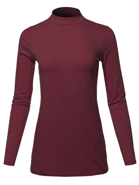 a2y women s basic solid soft cotton long sleeve mock neck top shirts dark burgundy l