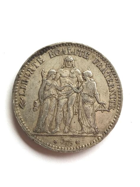 1876 K French Silver 5 Francs Coin Vf Bordeaux