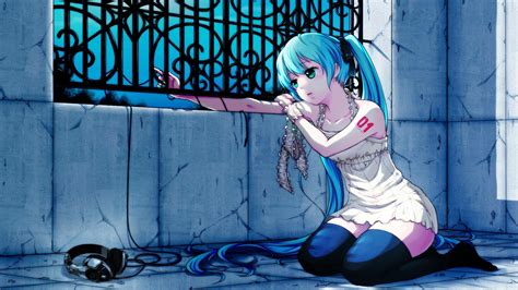 Sfondi Illustrazione Anime Girls Blu Vocaloid Hatsune Miku Cuffie Graffiti Capi Di