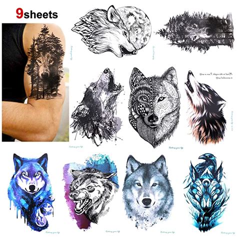 buy konsait 9 pcs wolf temporary tattoo for women men fake tattoo body art stickers waterproof