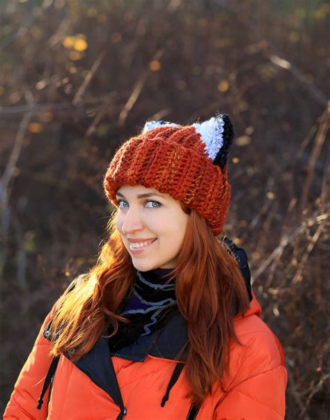 Real Red Fox Beanie Slouchy Unisex Adult Chunky Orange Cat Hat Etsy
