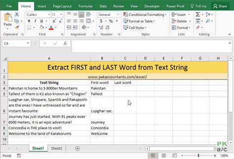 Extract First And Last Word From Text String Using Excel Formula