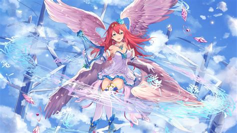 Desktop Wallpaper Red Head Anime Girl Wings Fly Hd Image Picture Background Adhmrt