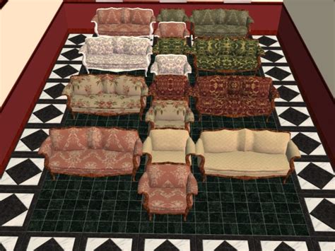Mod The Sims Luxurious Antique Sofa And Chair 8 New Colours