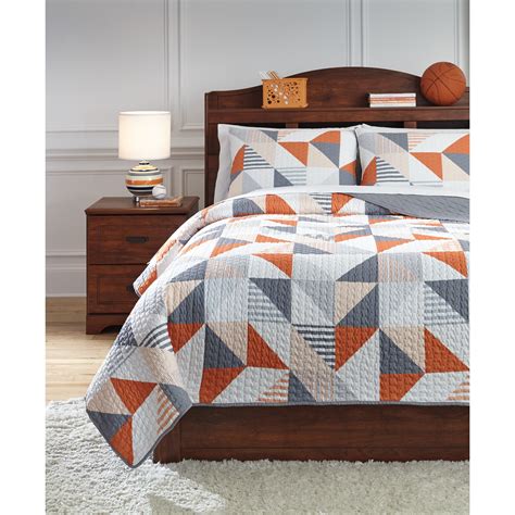Signature Design By Ashley Bedding Sets Q408003f Full Layne Gray Orange Coverlet Set Furniture