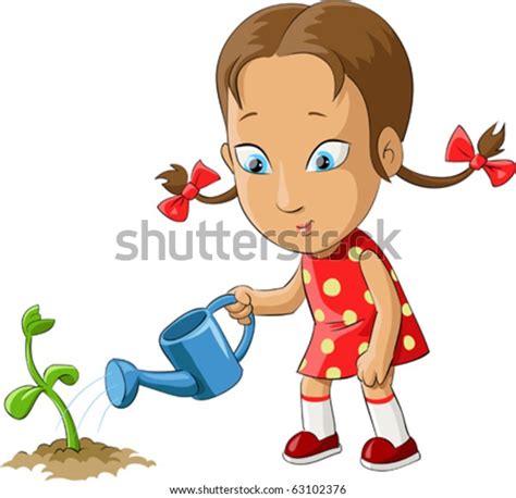 Girl Watering Plant Watering Can Vector Stock Vector Royalty Free 63102376 Shutterstock
