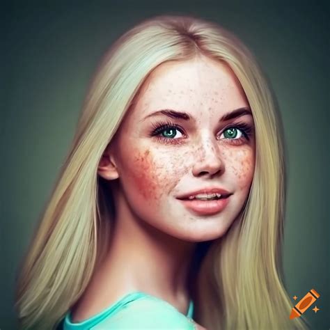 beautiful woman with freckles and blonde hair smiling on craiyon