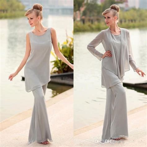 2017 Mother Of The Bride 3 Piece Pant Suit Chiffon Beach Wedding Mother
