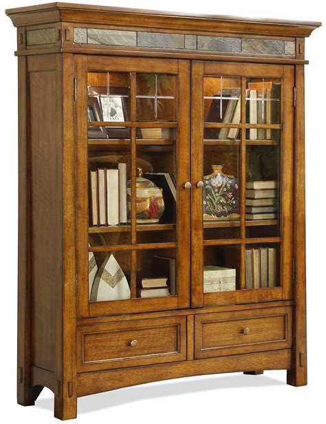 Riverside Furniture Craftsman Home 2 Glass Door Bookcase With Touch