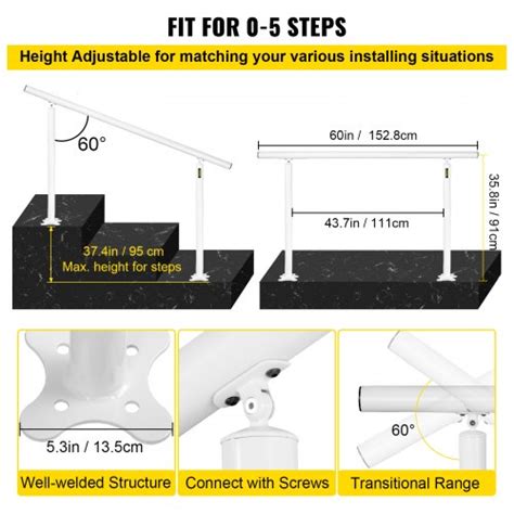 Vevor Outdoor Stair Railing Kit 5 Ft Handrails 0 5 Steps Adjustable