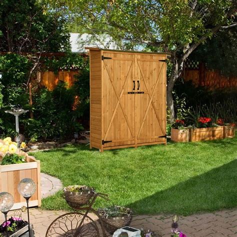 Mcombo Outdoor Storage Cabinet Wood Garden Shed Outside Tool Shed