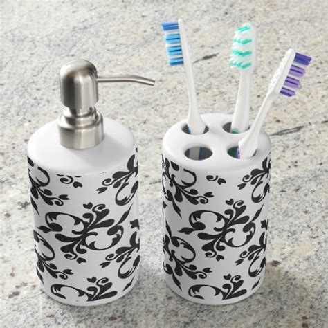 Damask Toothbrush Holder And Soap Dispenser Set