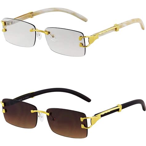 Gold Stylish Glasses Clear Lens Rectangular Retro Rimless Tinted Sungl Flawless Eyewear