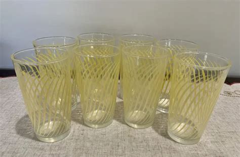 VINTAGE S HAZEL Atlas Set Of Yellow Swirl Ice Tea Glasses