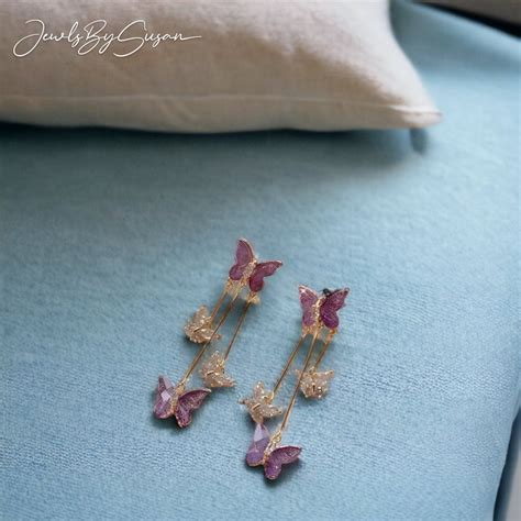 Butterfly Handmade Dangle Earrings Purple Crystal Butterfly Earring