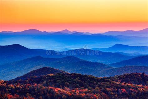 Sunrise Sky Over Peaks And Valley Blue Ridge Mountains Stock Image