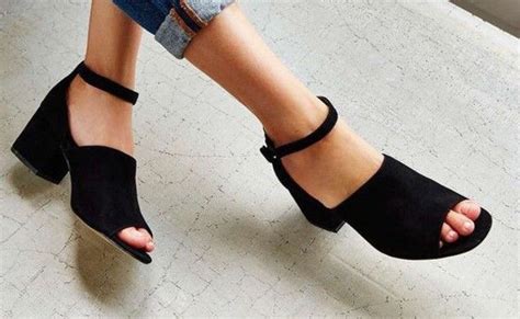 Shoes Sandals Ankle Strap Heels Mid Heel Sandals Suede Shoes Black