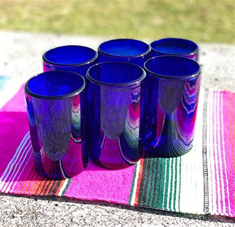 Hand Blown Mexican Drinking Glasses Set Of 6 Cobalt Water Glasses 14 Oz Each The Home