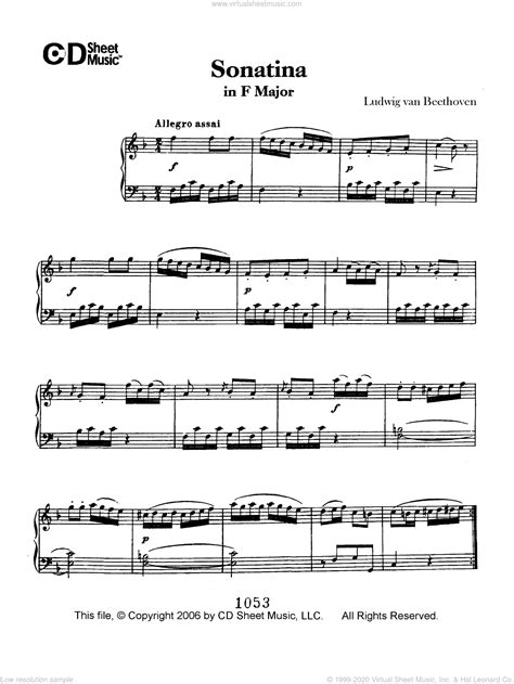 Beethoven Sonatina In F Major Sheet Music For Piano Solo
