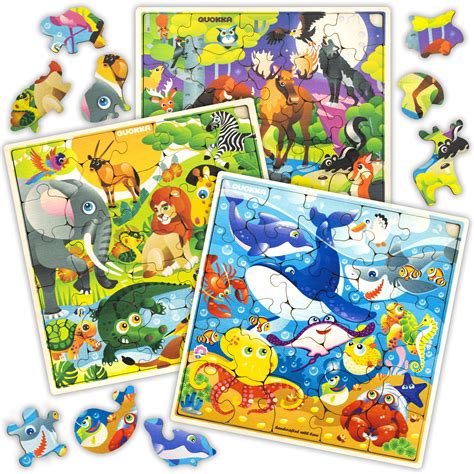 Wooden Jigsaw Puzzles For Kids Ages 4 8 3 Pack Puzzles Children