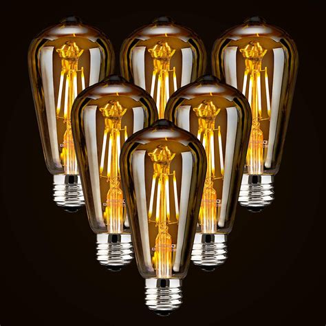 Asoko Home Led Dimmable Edison Light Bulbs Warm White Amber Glass