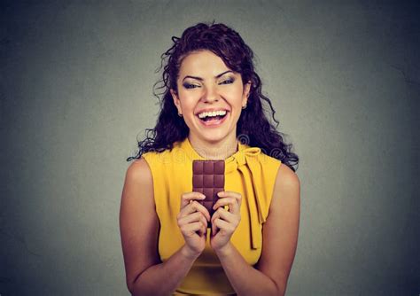 Woman With Chocolate Laughing Stock Image Image Of Happiness