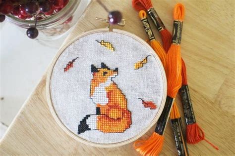 Sewing Fiber Fox Cross Stitch Pattern Cute Cross Stitch Chart Kawaii