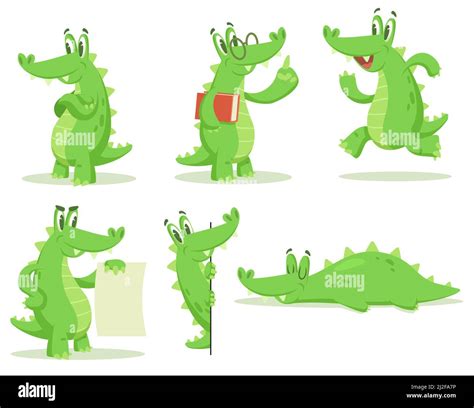 Cartoon Crocodile Character Vector Illustrations Set Collection Of