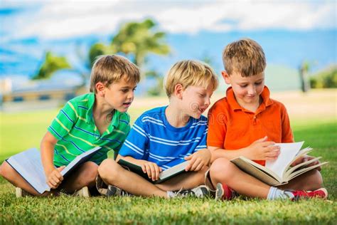 Kids Reading Books Stock Image Image Of Park Natural 33587679