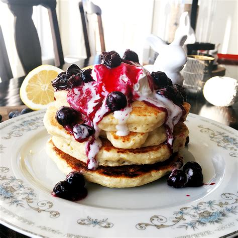 Decadent Lemon Ricotta Blueberry Pancakes With Whipped Cream Topping