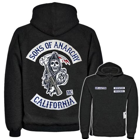 Mens Sons Of Anarchy Embroidered Patch Hoodie Samcro Redwood Original