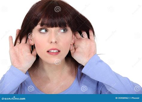 Woman Making Listening Gesture Stock Photo Image Of Caucasian