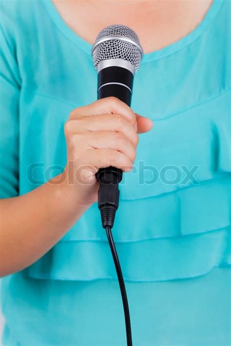 Female Hand Holding Microphone Stock Image Colourbox