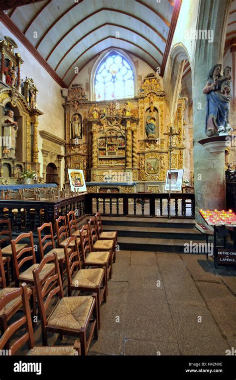 France Brittany Lampaul Guimiliau Church Inside Stock Photo Alamy
