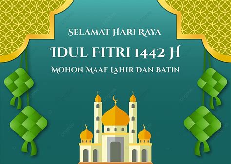 Selamat Hari Raya Aidilfitri With Pattern Mosque And Ketupat Background