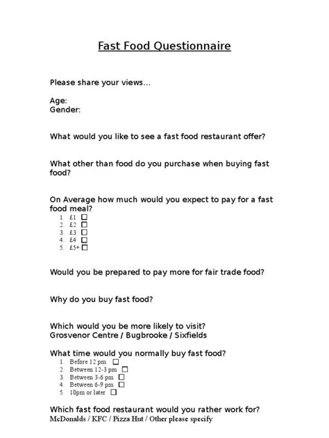 The ffq comprised a total of 50 foods. Fast Food Questionnaire