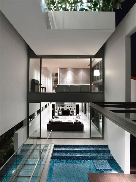 Sleek Modern Home In Singapore With Glass Bridge Over Pool