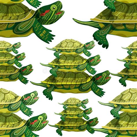 Pond Slider Turtle Green Smiling Vector Illustration Stock Vector