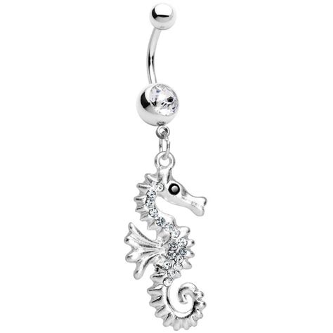 Clear Gem Seahorse Dangle Belly Ring Belly Button Piercing Jewelry