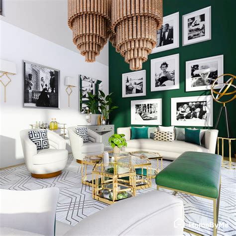 Green Gold 3d Living Room Hollywood Glam Style Inspiration Made On