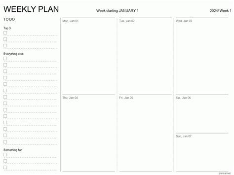 Printable 2024 Weekly Planner Auto Filled Date Template